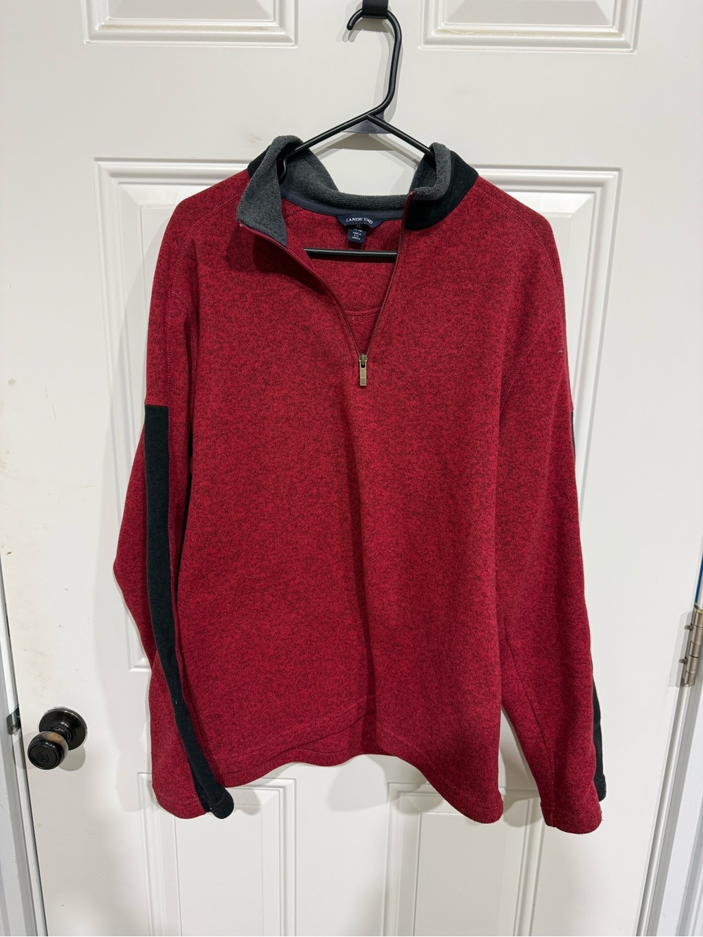 Lands' End Men's Deep Red Quarter-Zip Sweater with Charcoal Trim Mens XL